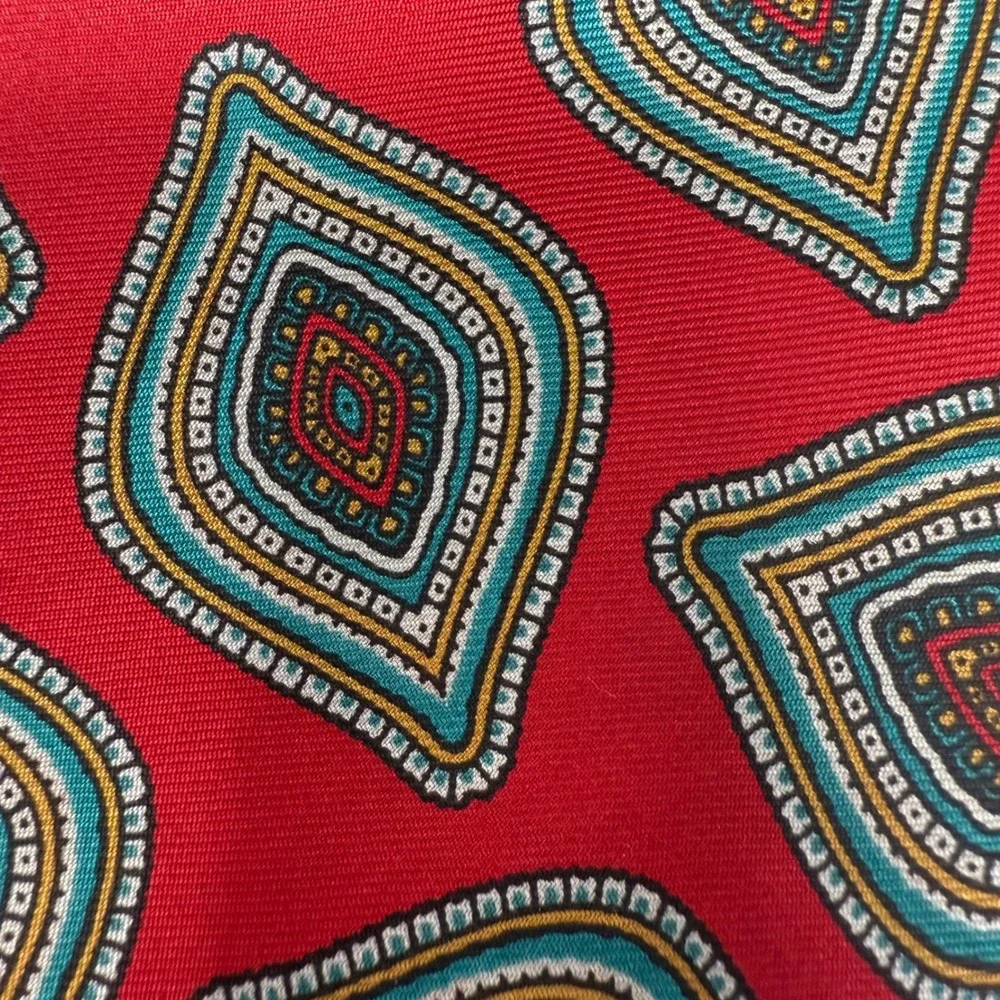 Crowleys Private Stock Red 100% Silk Tie‎ Paisley Diamond Pattern Handmade Men's